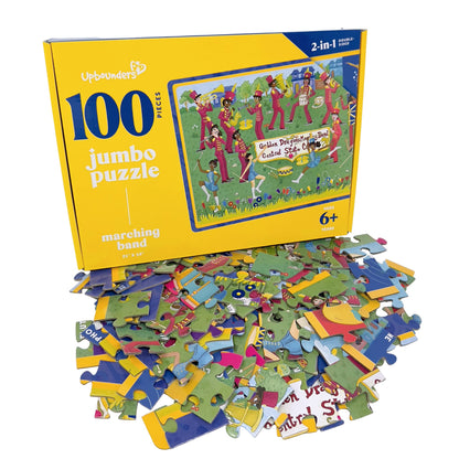 Upbounders Marching Band Jumbo Puzzles for Kids, 100 Piece Puzzle, 2-Sided, Kids Learn Music Band Instrument Names, Ages 6+ (Multicultural)