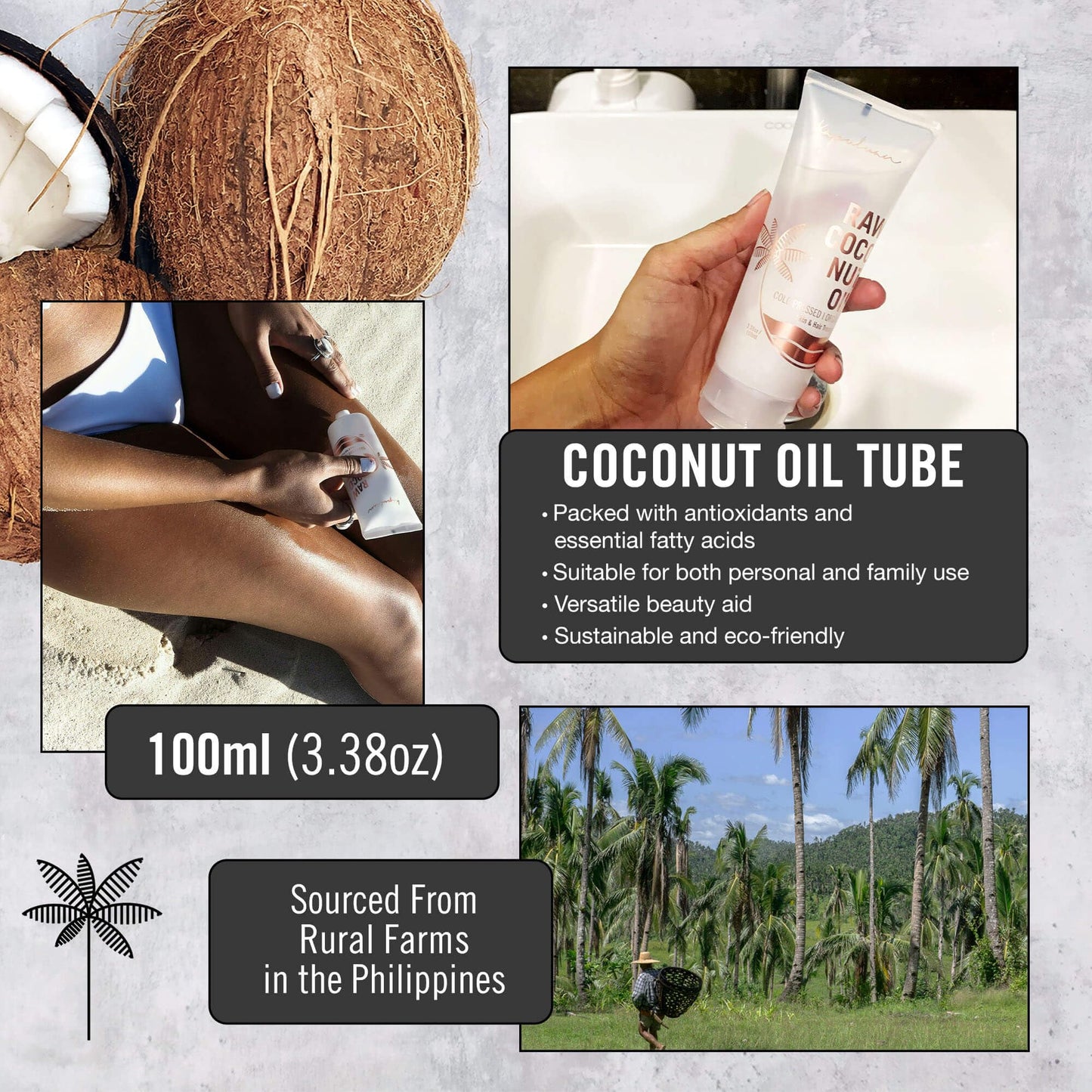 Kapuluan Pure Coconut Oil for Hair, Skin - Raw Extra Virgin Coconut Oil - Pure Unrefined Cold Pressed Oil with MCTs for Body Care or Haircare, Hair Growth, Aceite de Coco Natural, 100ml