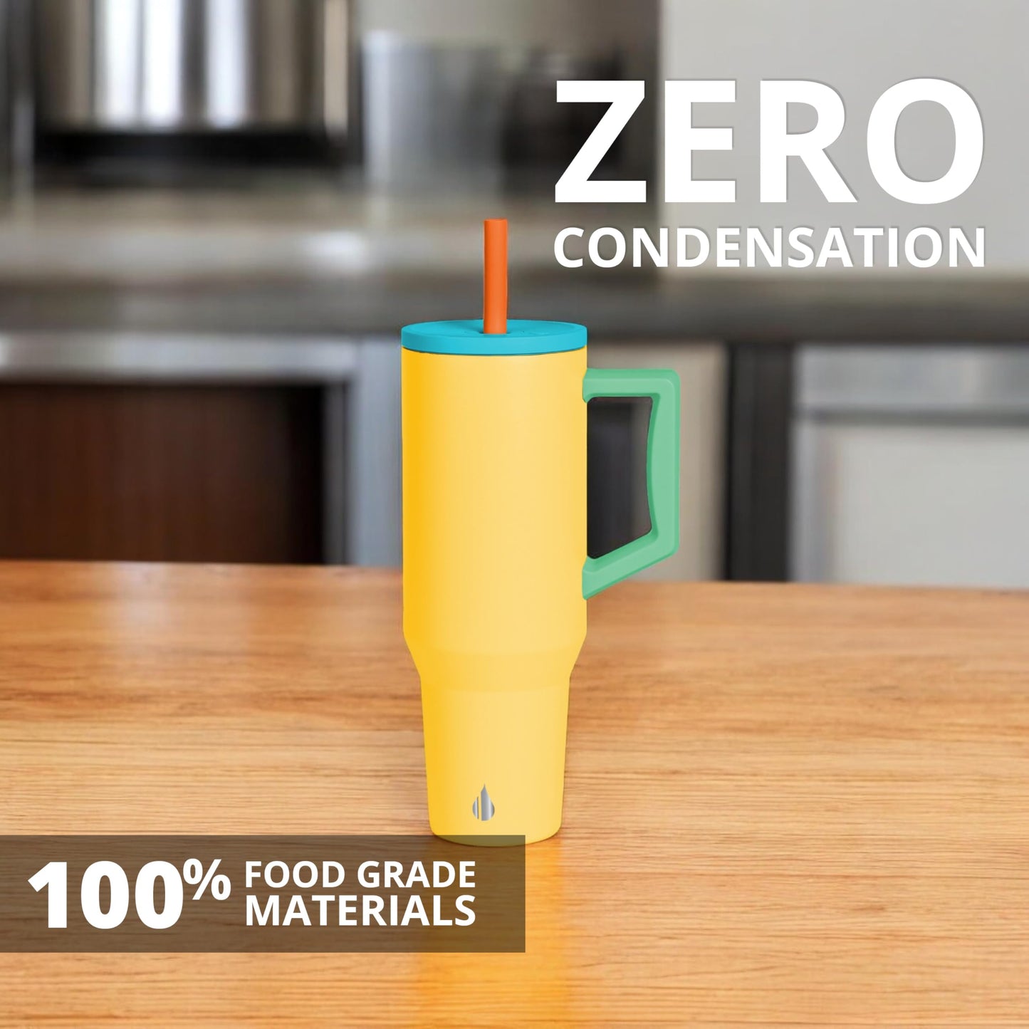 Elemental 40 oz Tumbler with Handle and Straw - Spill Proof Insulated Stainless Steel Commuter for Hot and Cold Beverages - Travel Coffee Mug with 2 Straws & Spill Proof Lid - 40oz - Lemon Zest