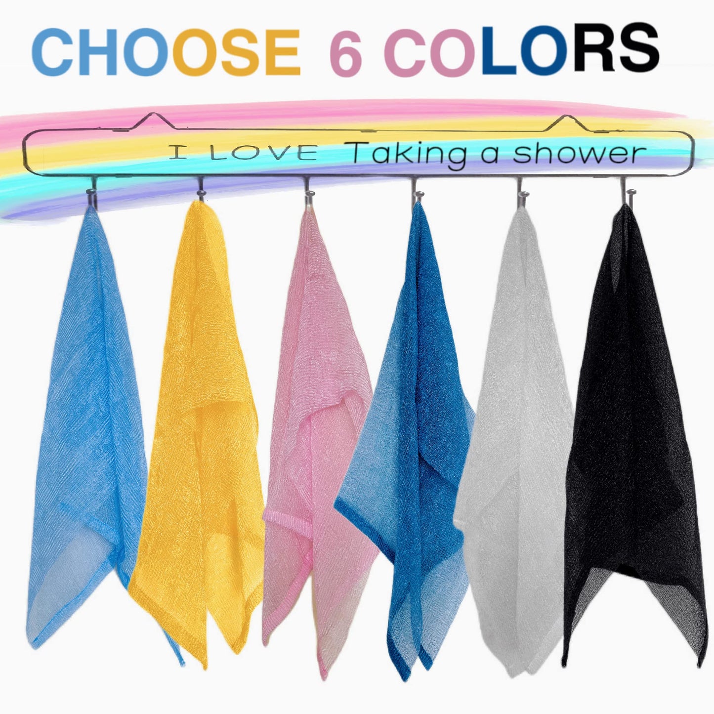 Exfoliating Washcloth, 6 Pieces Japanese Washcloth Exfoliating, Exfoliating Towel Sponge Loofah Exfoliating Body for Body Exfoliation Body Scrubber for Shower Cloth（GY, BLK, WH, YLW, PNK, BLU)