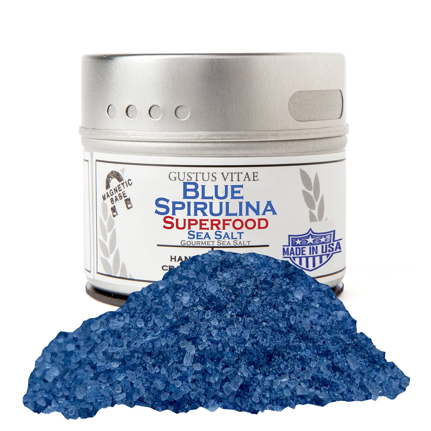 Blue Spirulina Superfood Sea Salt | All Natural | Ultra Premium Gourmet Salt | Artisanal Finishing Seasoning | Small Batch | Non GMO | Hand Packed | Super Food | GLP-1 Friendly | Sustainably Sourced | Magnetic Tins | 3.0 oz (84g) | Gustus Vitae | #721