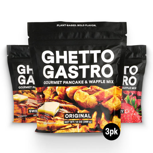 Ghetto Gastro Pancake & Waffle Mix Variety 3-Pack (Original, Sweet Potato, Strawberry) - Vegan & Non-GMO Ingredients - Kosher Certified