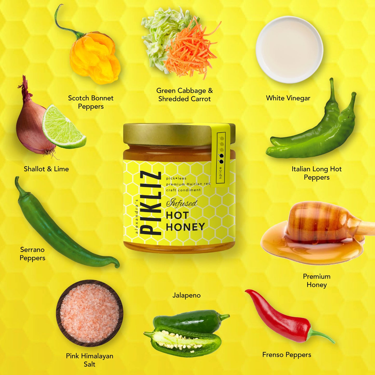 Alexandra's Pikliz: Infused Hot Honey - Haitian-Inspired Caribbean Flavor - Sweet Heat Superfood Sauce, Low Carb & Low Calorie 9oz (Pack of 2)