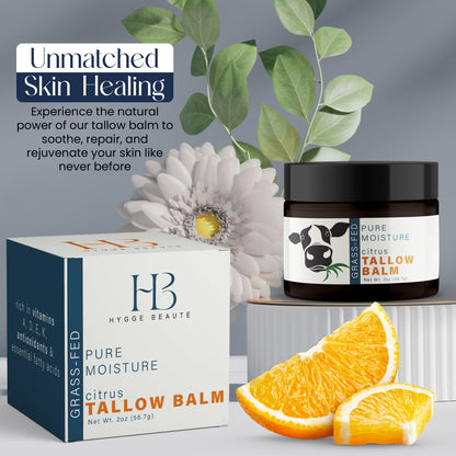 Grass Fed Beef Tallow for Skin - Tallow Face Moisturizer - Beef Tallow Balm for Face - Head to Toe Tallow Skin Care - Grass Fed Beef Tallow Moisturizer - Organic Beef Tallow for Face (Citrus)