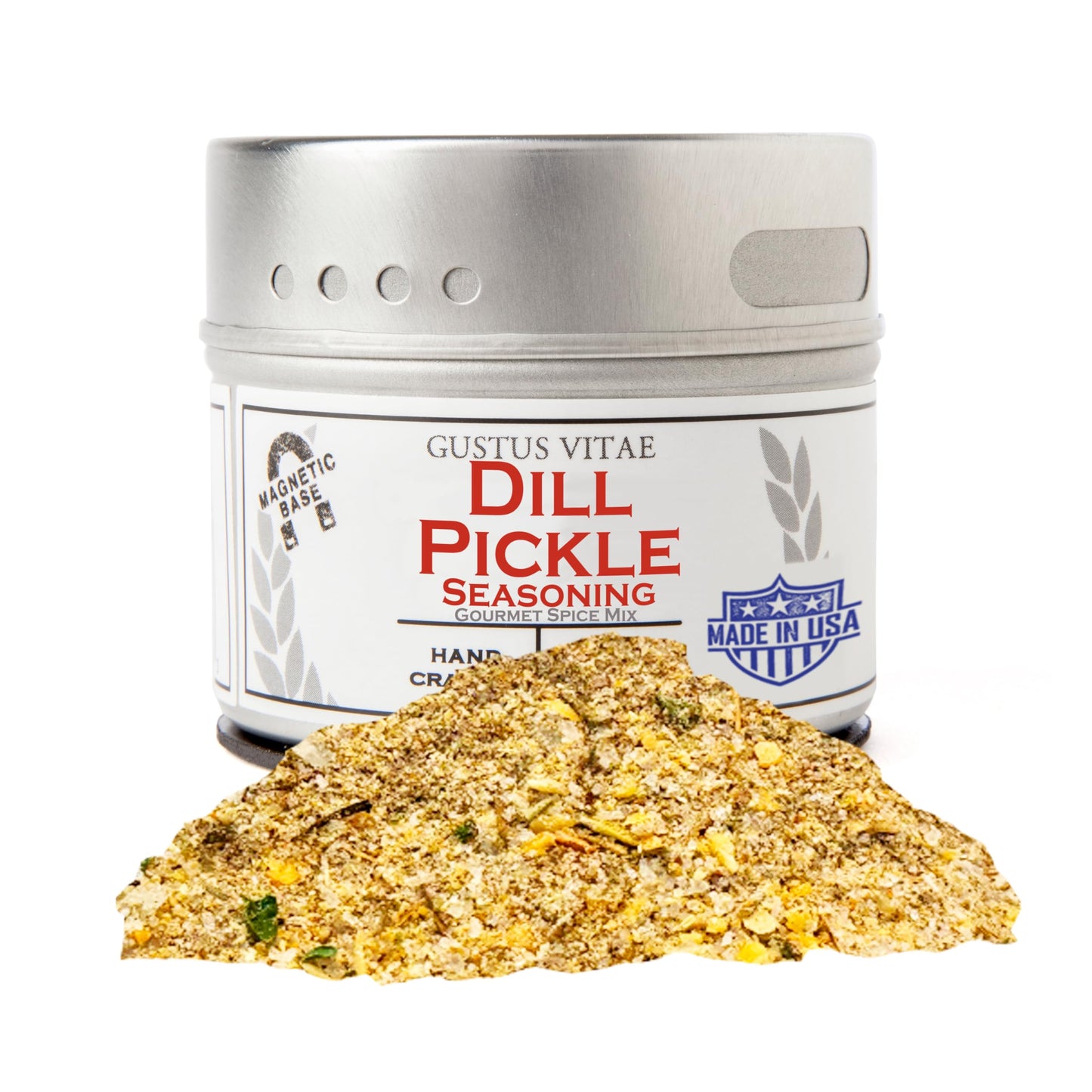 Dill Pickle Seasoning | All Natural | Non GMO | 1.7 oz (48 g) | Gourmet Spice Mix | Small Batch | Artisanal Rub | Seasoning Pack | Magnetic Tin | Gustus Vitae | #253