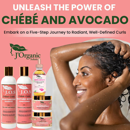 J'Organic Solutions 5-in-1 Chebe-Cado Hair Care Kit - Pre shampoo Clay Hair Mask Moisturizing Shampoo, Deep Hydration Conditioner, Hair and Miracle blend oil, Detoxifying and Curl Defining Jelly