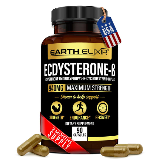 Earth Elixir Ecdysterone Supplements 940mg (90 Capsules) – Made in USA - Muscle Building Supplements for Men w/ 95% Beta Ecdysterone w/Hydroxypropyl-β-Cyclodextrin for Enhanced Bioavailability