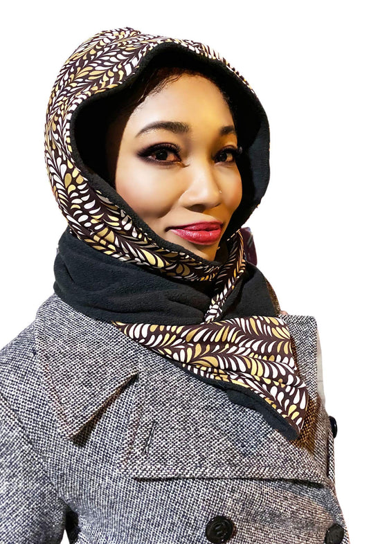 Reversible Hooded Scarf - Autumn leaves