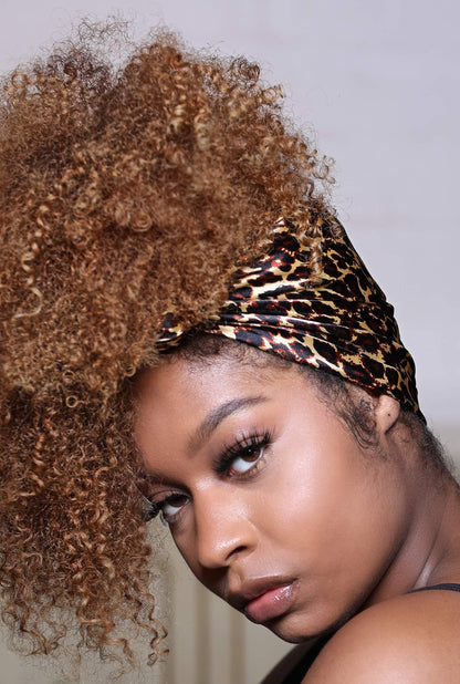 Glow By Daye Charmeuse Satin Prefolded Head Scarf, Double Layered Satin Bandana for Women, Large (Zahara (Leopard Print))