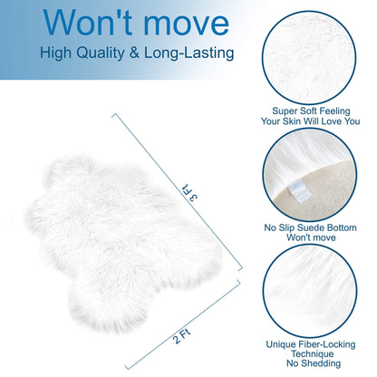 H LITH HOME Faux Sheepskin Fur Area Rug - 2x3ft - Pretty Soft Fluffy Shaggy White Sheep Skin Throw Cover to Use on Chair Sofa Couch or Bedside Nursery Closet and Bathroom Floor