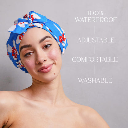 GRACE & COMPANY Luxury Shower Cap For Women - 100% Waterproof, Reusable, Washable & Breathable Shower Caps - Gramercy