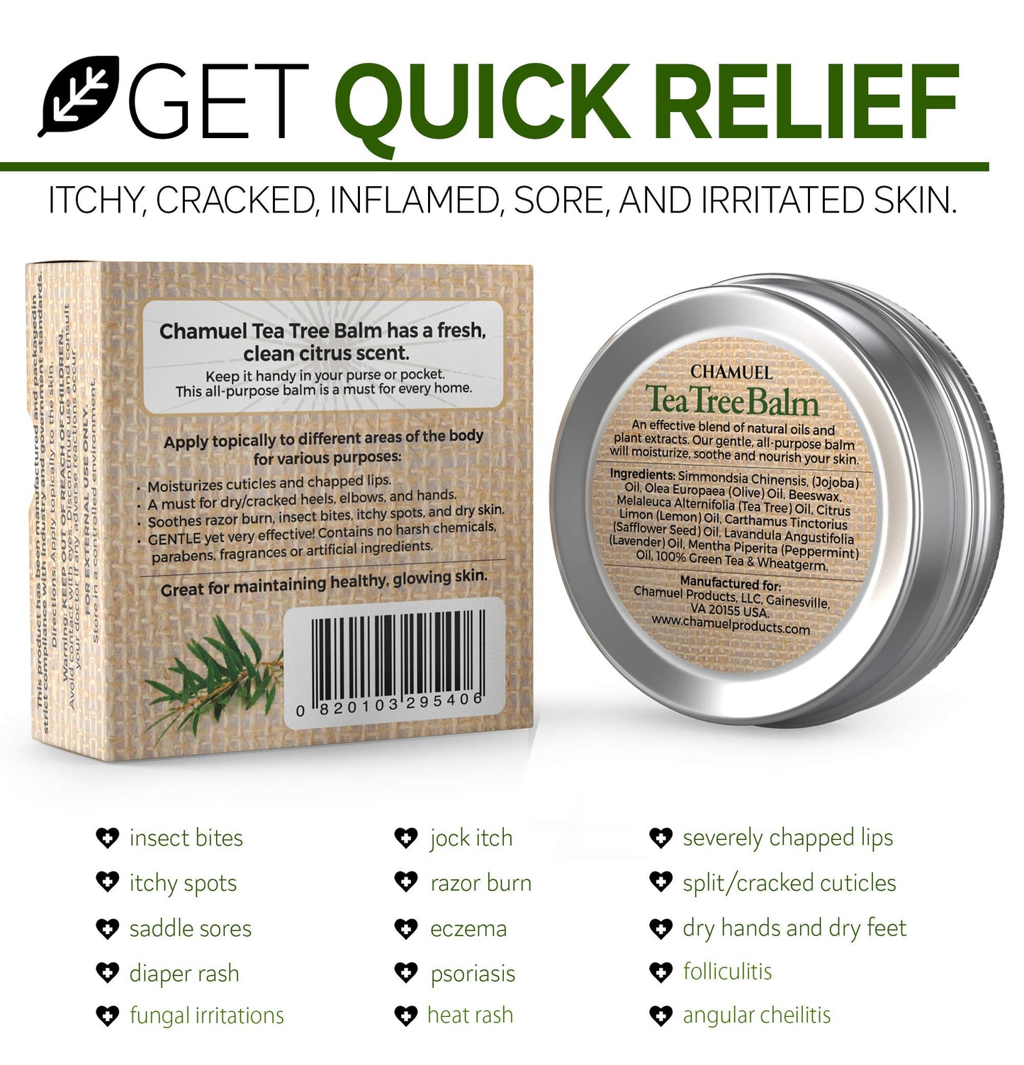 Chamuel Tea Tree Oil Balm -100% All Natural | Great Cream for Soothing Irritations like Rashes, Insect Bites, Folliculitis, Acne, Itches, Dry Heels, Cuticles, Saddle Sores and more!