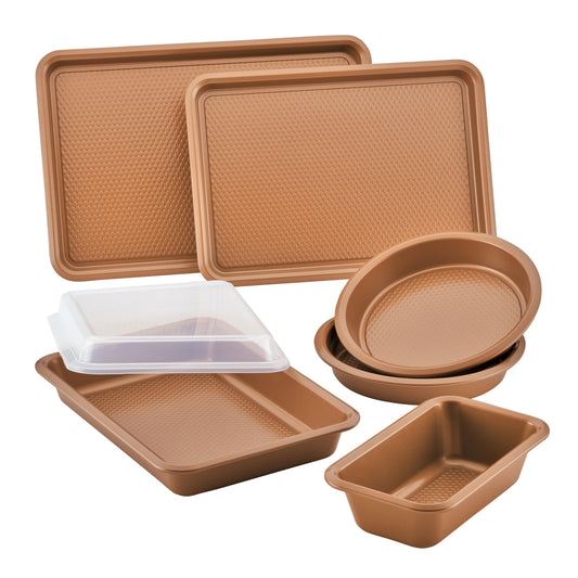 Ayesha Curry Kitchenware Bakeware Nonstick Baking Cookie, Loaf, Cake Pan Set, 7-Piece, Copper