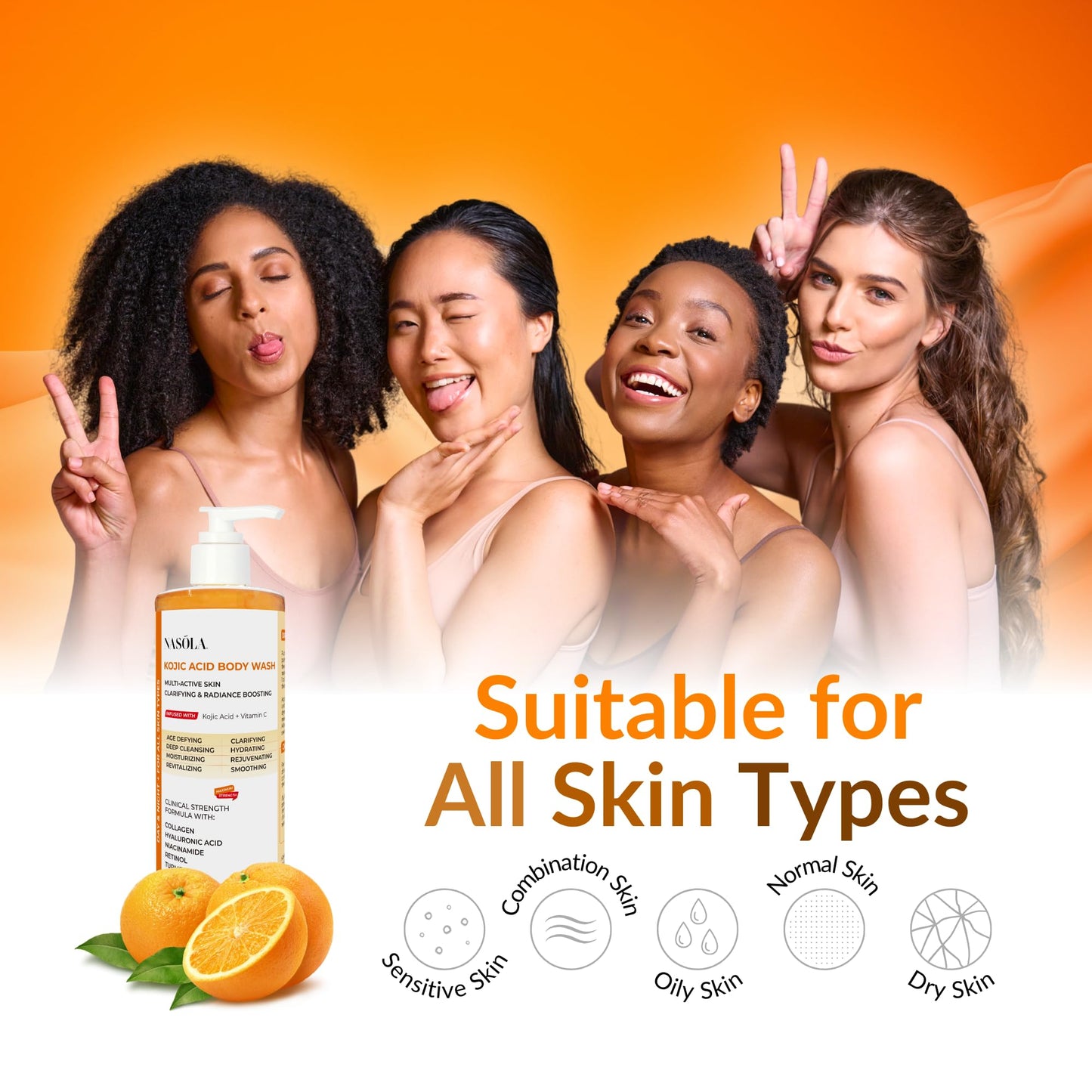 Nasola Kojic Acid Soap Body Wash + Turmeric Vitamin C Organic Natural Moisturizing Exfoliating Unscented Korean Cleansing Shower Gel for Women Men - 11.83 Fl Oz