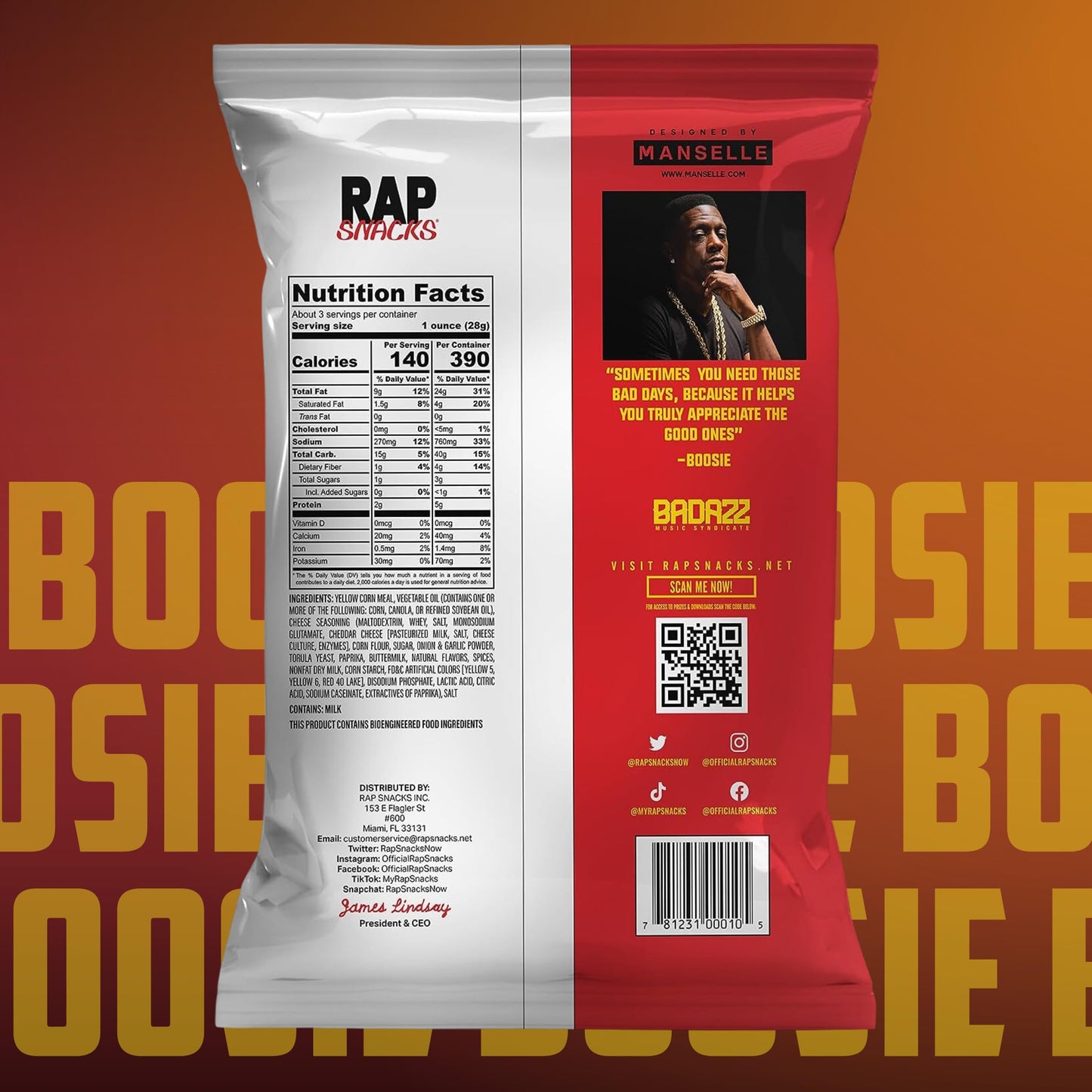 Rap Snacks Boosie Louisiana Heat Cheese Puffs 2.5 Oz Bags-Pack of 6