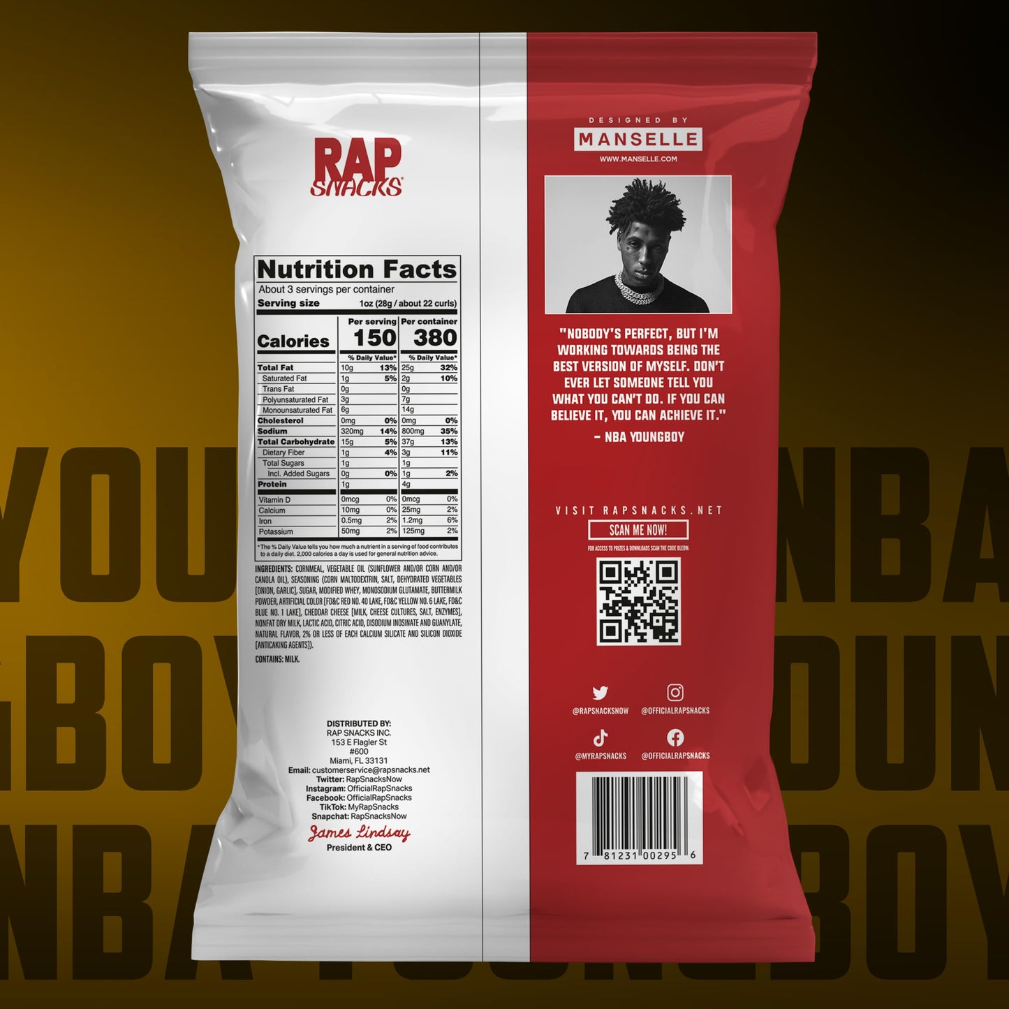 Rap Snacks YoungBoy Never Broke Again Louisiana Blazin Hot Crunchies 3.5 Oz Bags - Pack of 6