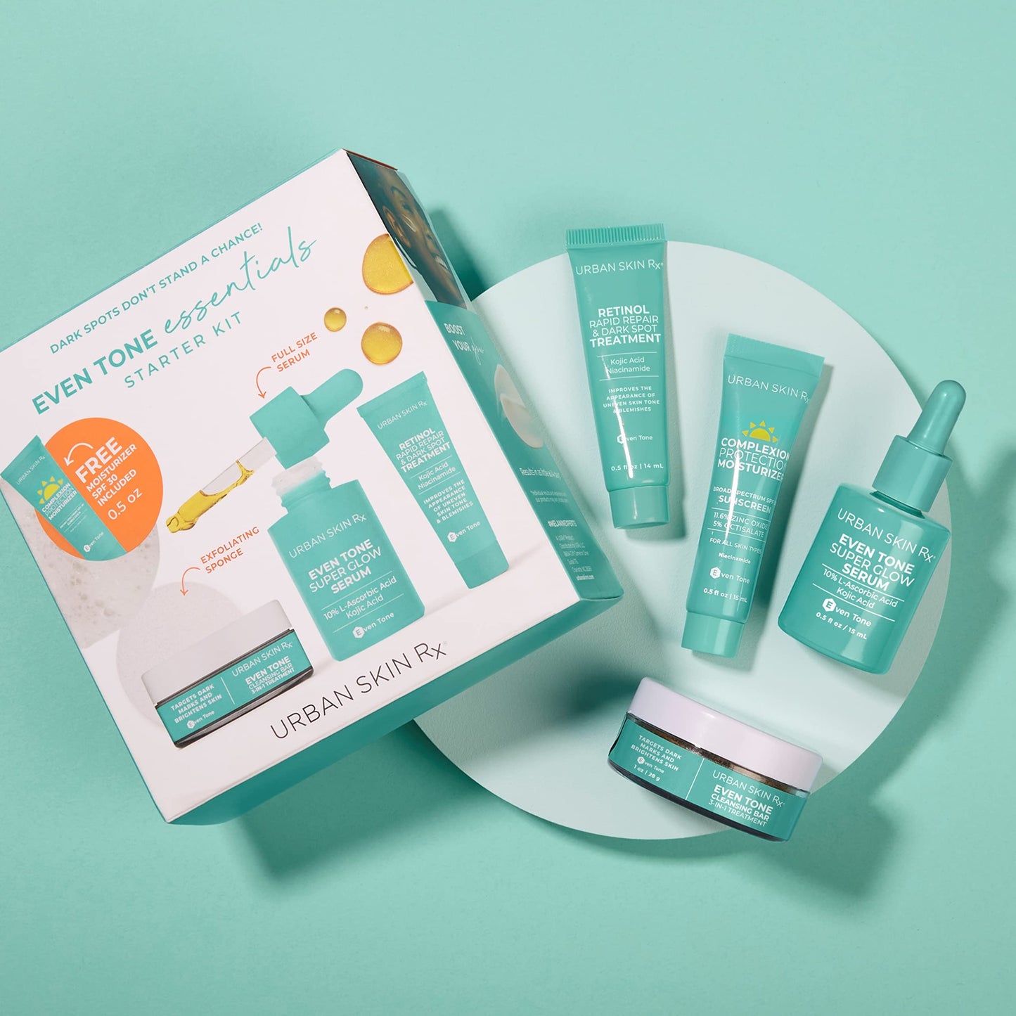 Urban Skin Rx Even Tone Essentials Starter Kit | Daily Regimen Includes 4 Top Products Formulated To Cleanse, Tone, Moisturize & Protect For More Even-Looking Skin