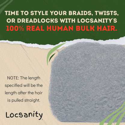 Locsanity Afro Kinky 100% Bulk Natural Human Hair - Braiding Hair for Dreadlocks, Loc Repair, Dreadlock Extensions, Twists, Braids - 8 Inches Long, 1 Oz - 100% Grey