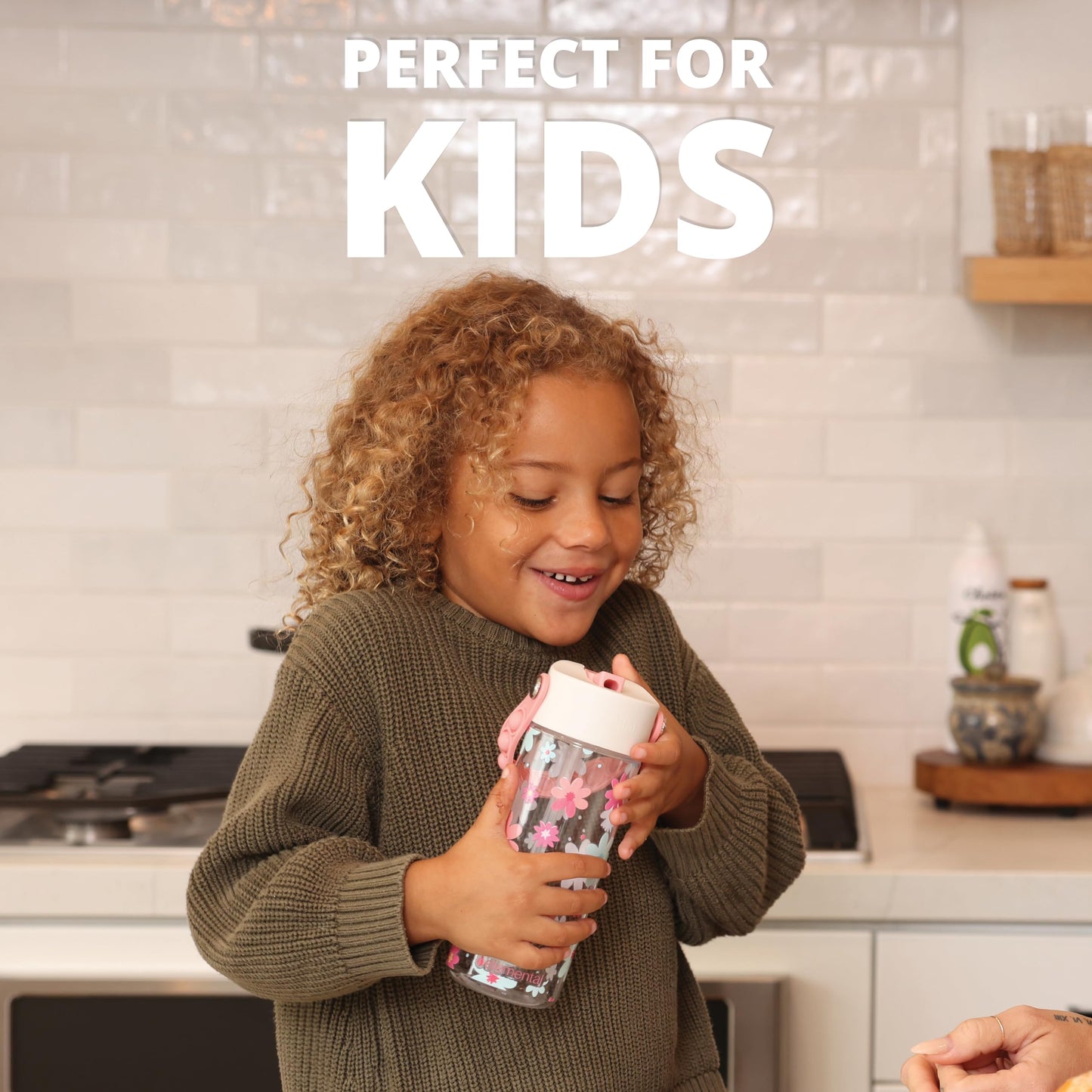 Elemental Leak Proof Water Bottles for Kids - Splash Kids Water Bottle for School with Pop-it Handle - BPA Free Tritan Plastic Reusable Water Bottle with Straw - Spring Blossom - 18oz