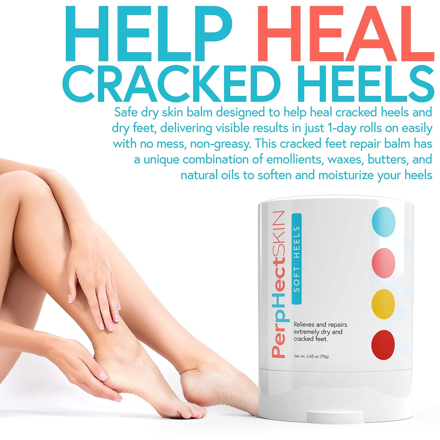 PerpHectSKIN Intensive Foot Repair Roll-On for Cracked Heels and Dry Feet with Rich Natural Emollients, Cupuacu Butter, Shea Butter, and Vitamin E. Non-Messy and Non Slippery, 2.65 Oz