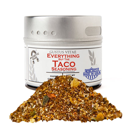 Everything But The Taco Seasoning | Gourmet Spice Blend | Non GMO, All Natural | Handmade in Small Batches in USA | Artisanal Seasoning Mix | Magnetic Tin | GLP-1 Friendly | Sustainably Sourced Rub | Ultra Premium | Gustus Vitae | #841