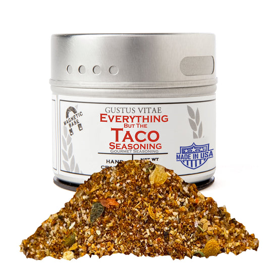 Everything But The Taco Seasoning | Gourmet Spice Blend | Non GMO, All Natural | Handmade in Small Batches in USA | Artisanal Seasoning Mix | Magnetic Tin | GLP-1 Friendly | Sustainably Sourced Rub | Ultra Premium | Gustus Vitae | #841