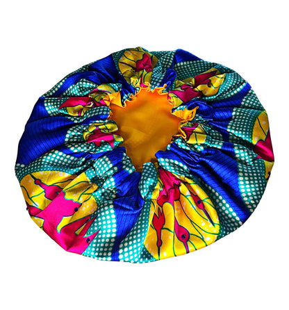 2Chique Boutique Women's African Ankara Print Satin Bonnet Multi Color Patterns (Blue/Multi, Regular)