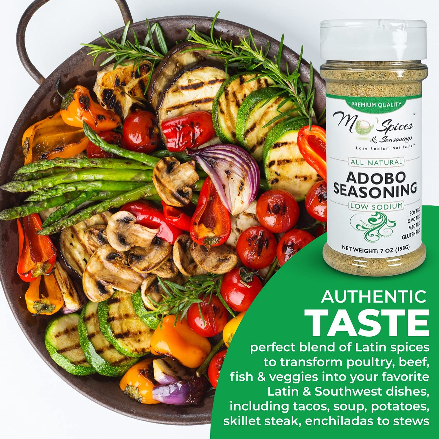 Mo'Spices & Seasonings - Adobo Seasoning, Low Sodium, Gluten Free, Non-GMO, Soy Free, MSG Free, Vegan, Paleo & Keto Friendly-Health Conscious-Sea Salt - Spices - Perfect for Foodies & Picky Eaters