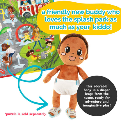 Upbounders Splash Park Baby | Black Brown Boy Doll, Cute Soft Plush Doll Toys, Brown Hair Eyes, Joyfully Diverse Multicultural, Ages 18MO 2 3, 12 inch