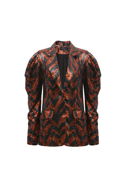 Pantora Women's Selena Sequin Blazer, Tiger Print, Small