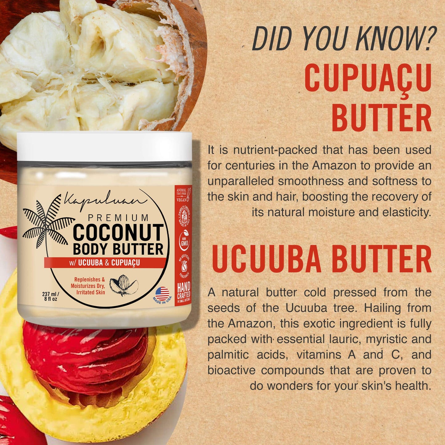 Kapuluan Coconut Body Butter for Women Dry Skin, Body Butter with All Natural Coconut Oil, Ucuuba Butter & Cupuaçu Butter,Body Cream Whipped Body Butter for Women (Tiger Orchid and Wild Cherry Scent)