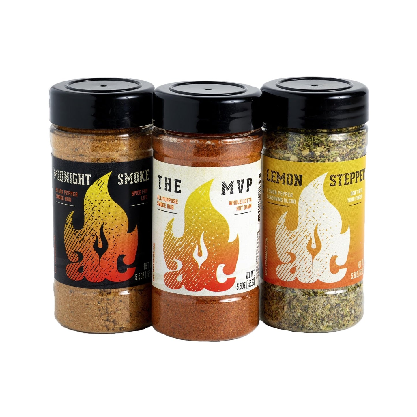 AC BARBEQUE TRIO SEASONING SET - The MVP, Midnight Smoke, Lemon Stepper BBQ Rubs Variety Spice Pack for Steaks, Chicken, Pork, Veggies, Wings, Burgers, Snacks - 3 x 5.5oz Bottles