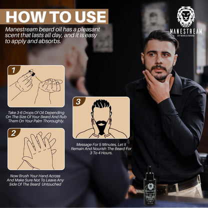 MAN & MANE Manestream Beard Oil for Men, Beard Growth Oil, Hair Growth Oil with Vitamin E, Jojoba Oil, Macadamia Oil, Sunflower Oil, Olive Oil - Fall & Summer Bundle