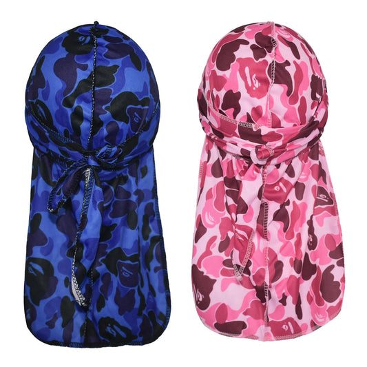 2Pcs Silk Durag for Men Designer Camouflage Durag Silky Do rag for Women Do Rags 360 Wave Durag for Boy Men Bape Do rag Camo