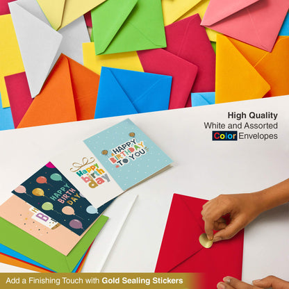 Dessie 30 Unique Happy Birthday Cards 5x7 - Gold Foil Birthday Cards Bulk With Message Inside. 32 White and Colored Envelopes, Perpetual Birthday Calendar and Gold Sealing Stickers Included In Box