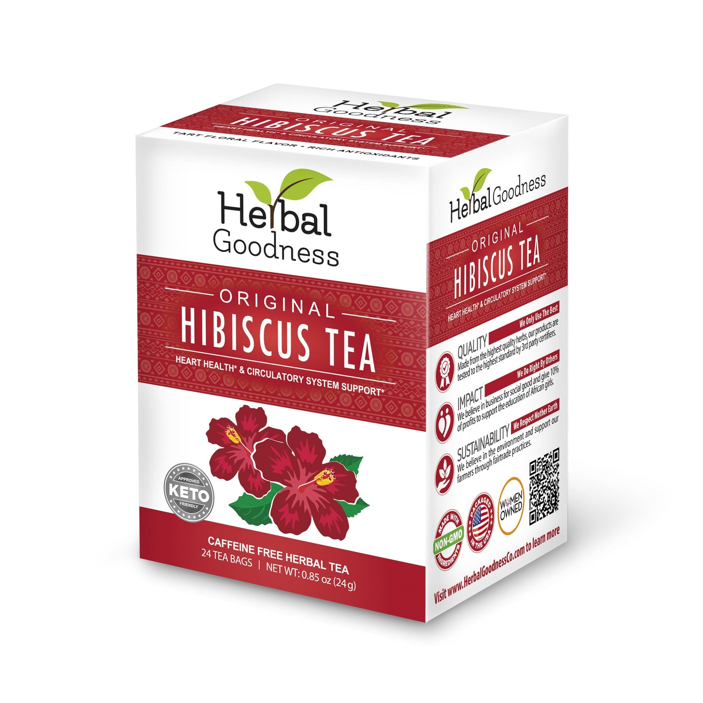 Hibiscus Tea Bags - Made From Organic Hibiscus Flowers, Hibiscus Tea Loose Leaf Pure Leaf Tea - Supports Heart, Liver And Kidney Health, Supports The Circulatory System - 24 Tea Bags -1box