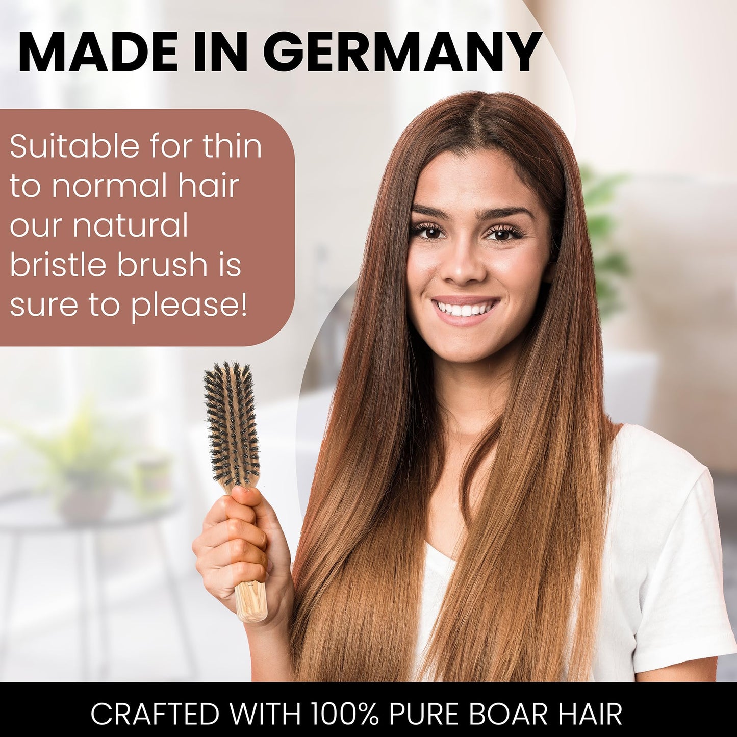 Since 1869 Hand Made in Germany - 100% Boar Bristle Hair Brush, Suitable For Thin To Normal Hair - Naturally Conditions Hair, Improves Texture, Exfoliates, Soothes and Stimulates the Scalp