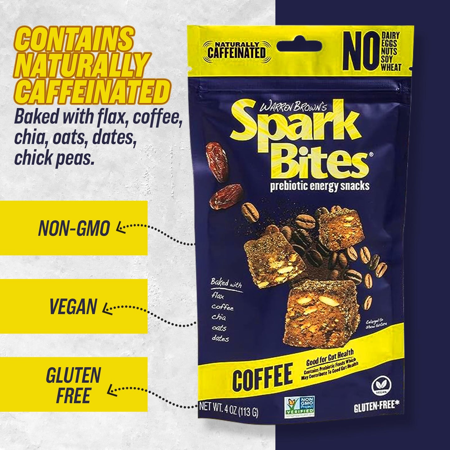 SPARK BITES - Coffee (Pack of 6) Allergen Free Vegan Healthy Energy Snack - A Steady Release of Wholesome Energy with NONE OF THE TOP 8 ALLERGENS - Vegan, Non-GMO, Gluten-Free