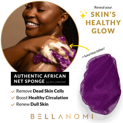 Bellanomi African Exfoliating Net Sponge, Authentic, Ethically sourced from Nigeria, 45 inches Long, Back Scrubber for Daily use (Indigo)