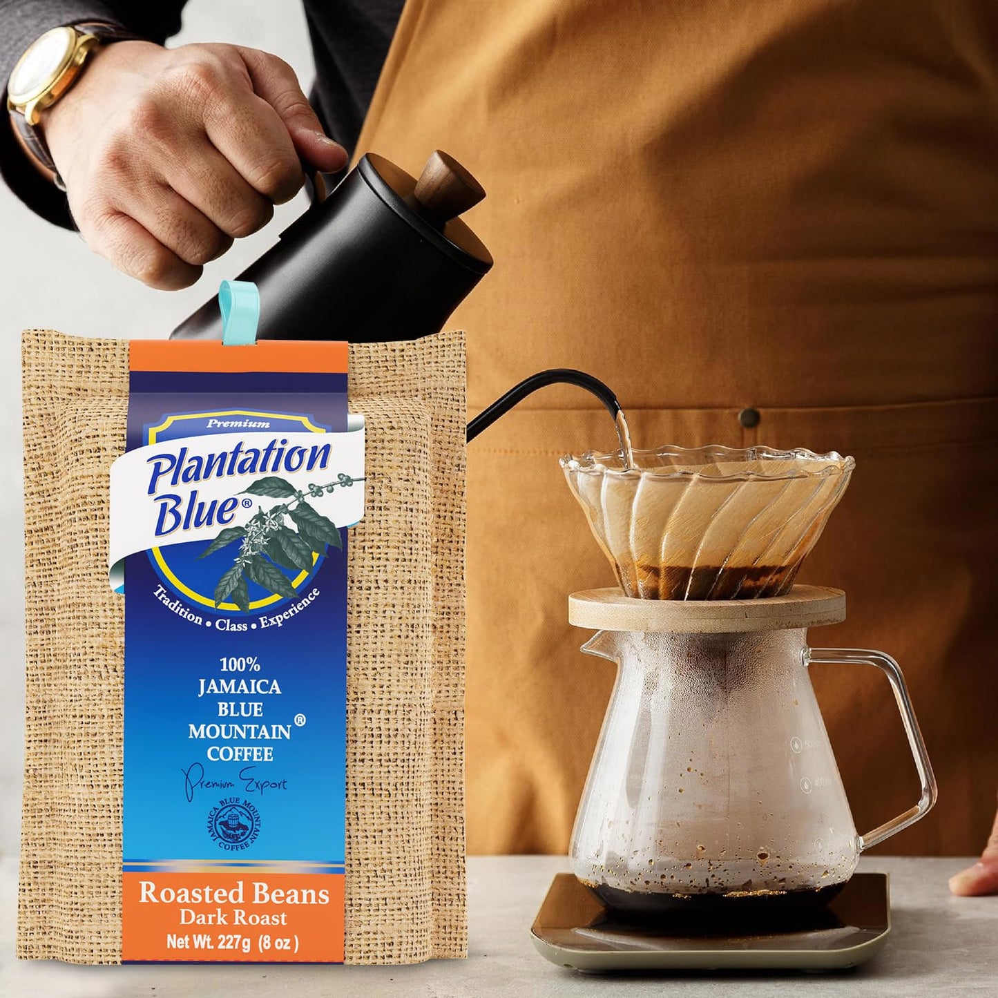 Plantation Blue 100% Jamaica Blue Mountain Coffee - Dark Roasted Coffee Dark Roast (8oz, Dark Roast Beans)