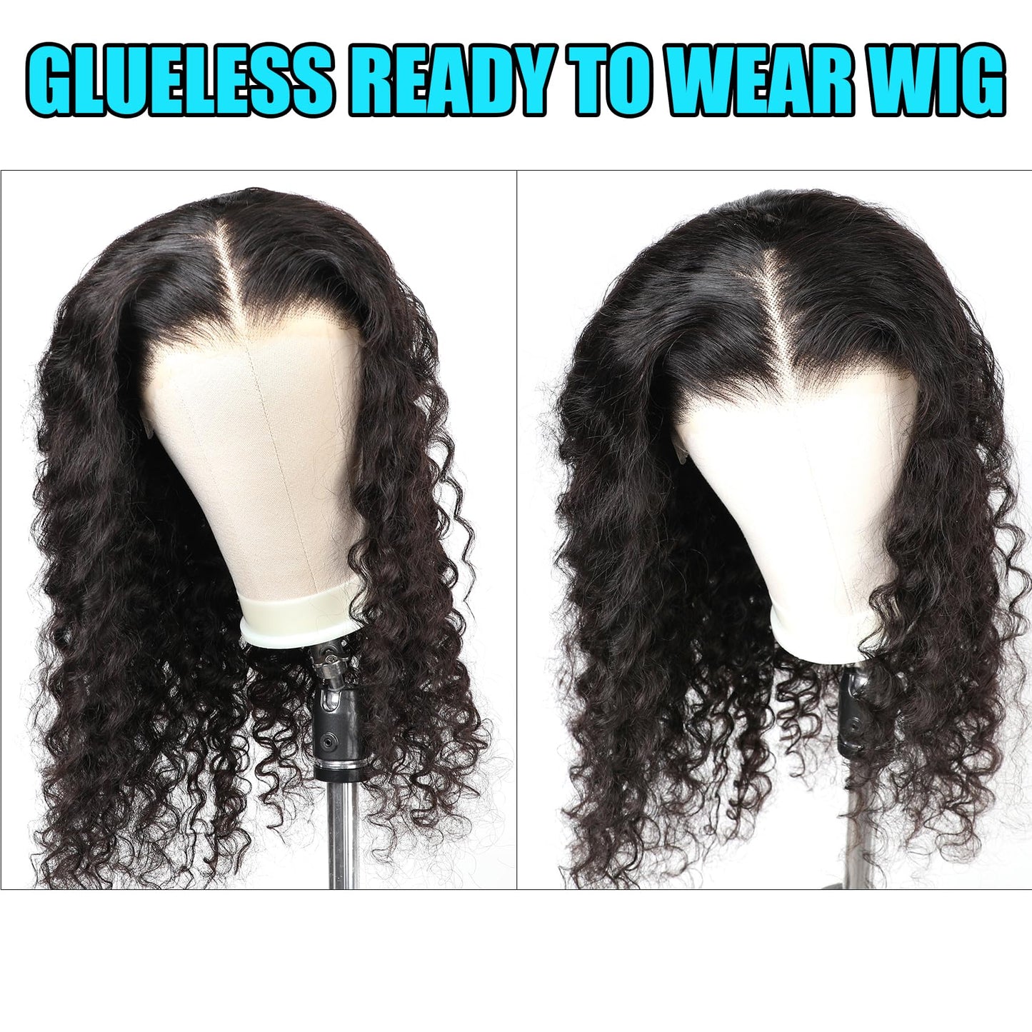BLY Wear and Go Glueless Wig 13x4 Full HD Skinlike Lace Frontal Wigs Human Hair Pre Cut Lace Pre Plucked Loose Deep Wave Hair Ready to Wear Wig for Women Natural Black Color 24 Inch