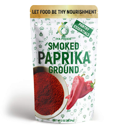 Iya Foods Smoked Paprika Ground, Smoked for a Strong & Smoked Flavor. Adds Incredible layer of mild heat and smoky sweet flavor to your dishes, 3 oz Pack