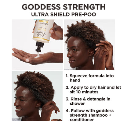 Carol's Daughter Goddess Strength Ultra Shield Pre Poo Hair Treatment for Wavy, Coily and Curly Hair, Protective Hair Detangler with Castor Oil for Weak Hair, 10.2 Fl Oz