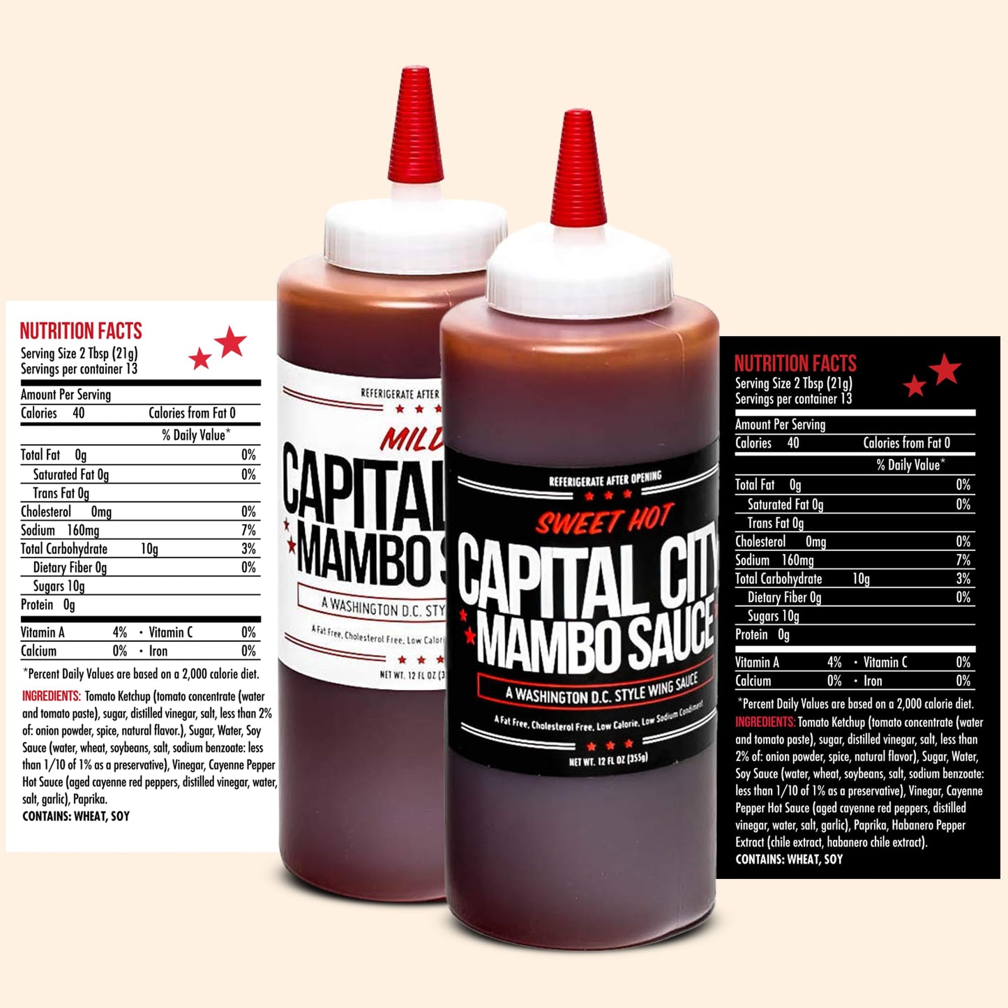 Capital City Mambo Sauce Sweet Hot & Mild Variety Pack, Washington DC Wing Sauces, Perfect Condiment for Wings Chicken Pork Beef Seafood Burgers Rice or Noodles, 12oz (2 Pack)