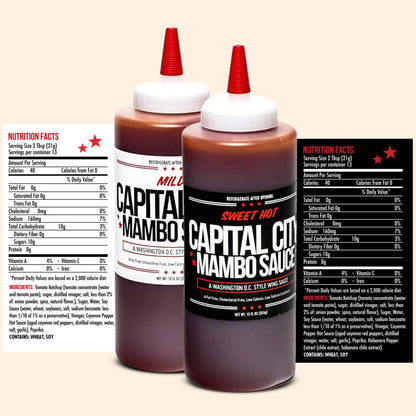 Capital City Mambo Sauce Sweet Hot & Mild Variety Pack, Washington DC Wing Sauces, Perfect Condiment for Wings Chicken Pork Beef Seafood Burgers Rice or Noodles, 12oz (2 Pack)