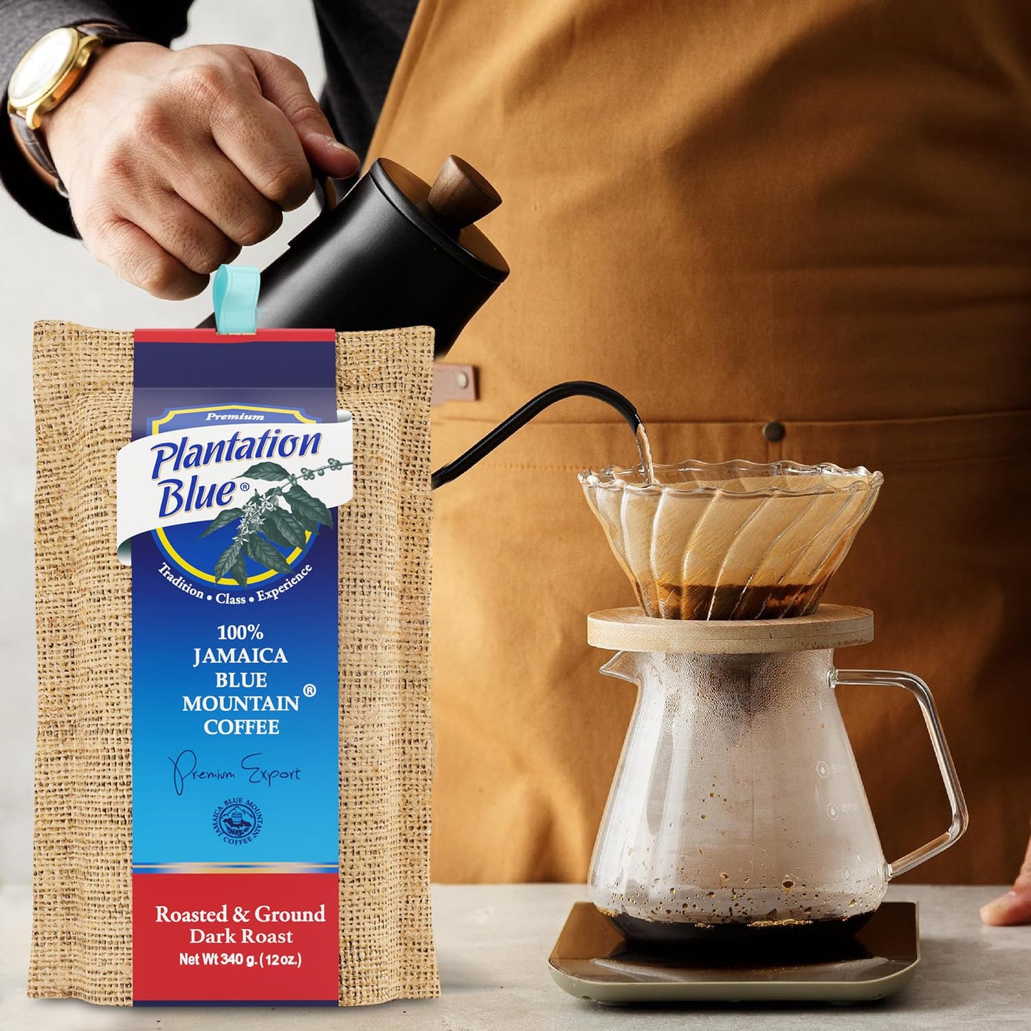 Plantation Blue 100% Jamaica Blue Mountain Coffee Dark Roasted (12oz Whole Beans & 12oz Ground)