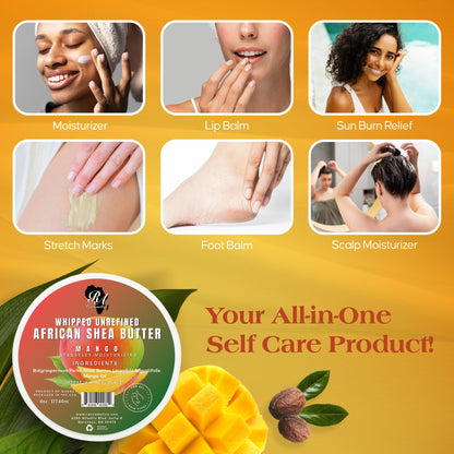 RA COSMETICS 100% African Shea Butter - Mango Scented, Anti-Aging Moisturizer, 6 Ounce