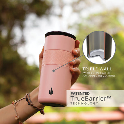 Elemental Artisan Insulated Tumbler, Triple Wall Coffee Travel Mug, Reusable Stainless Steel Coffee Tumbler with Ceramic Lid, Thermal Coffee Cups for Hot (6 Hrs) & Cold (18 Hrs), 16oz - Rose Pink