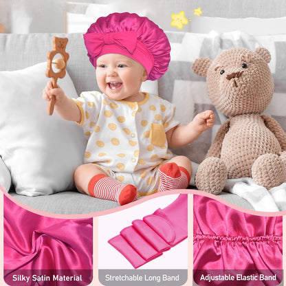 BONNET QUEEN Baby Bonnet Kids Bonnet Double Layer Silk Bonnet for Sleeping Satin Bonnet Adjustable Silk Hair Wrap with Tie Band 2Pcs 6-12 Months Hot Pink+Light Blue