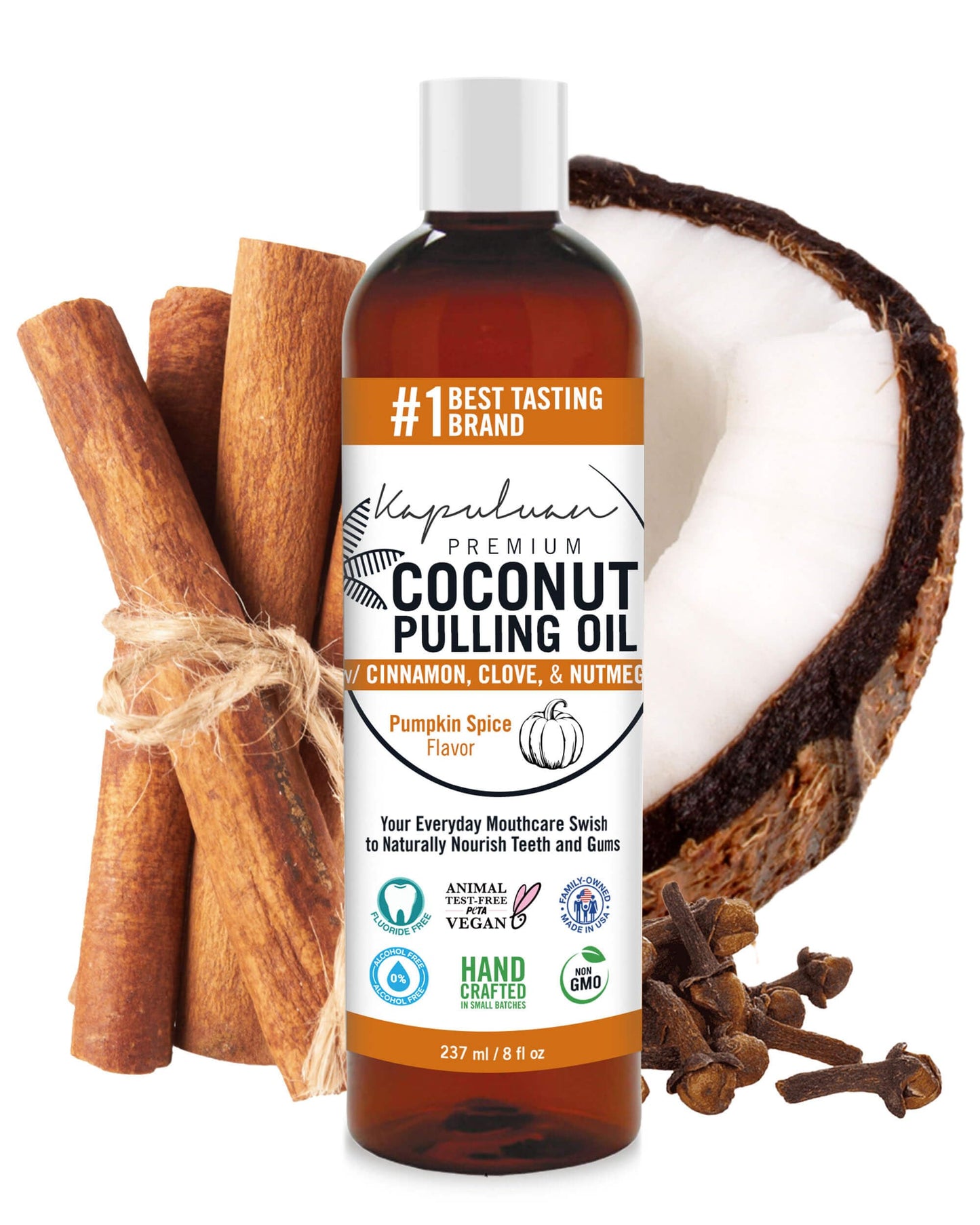 Kapuluan Coconut Pulling Oil for Teeth and Gums Mouthwash, 100% Pure and Natural, Non-GMO, Ayuverdic – Refreshing Pumpkin Spice Essential Oils